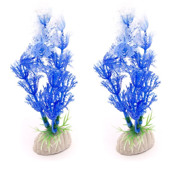 2-pakk Akvarieplante / dekorakvarium Kunstig - Blå/Hvit Blue