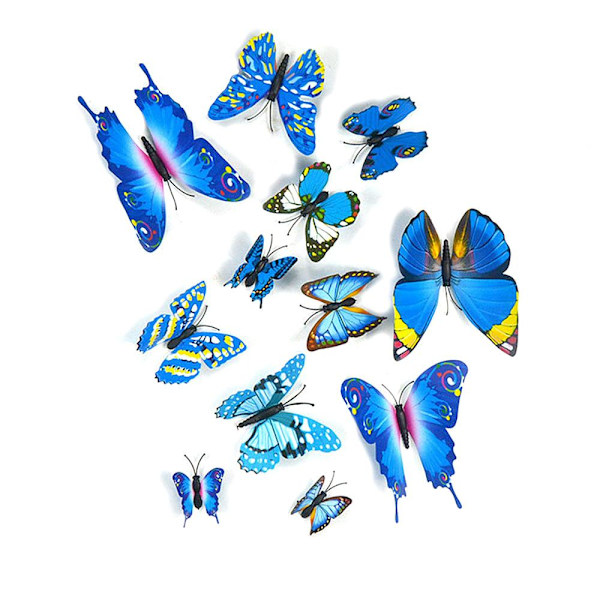 Väggdekoration - 3D-fjärilar färgglada söta 12 st - Välj färg Blue