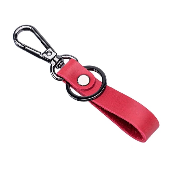 Nøglering Ægte læder med Metalkrog og Ring - Flere farver Red