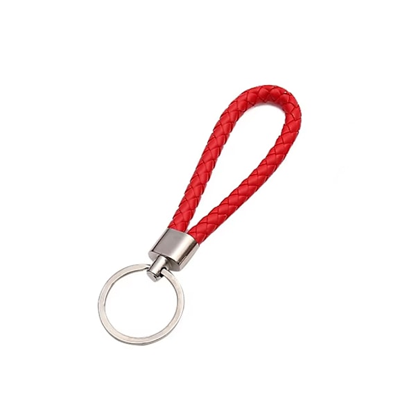 Elegant nyckelring - Läderband flätad - Flera färger Red