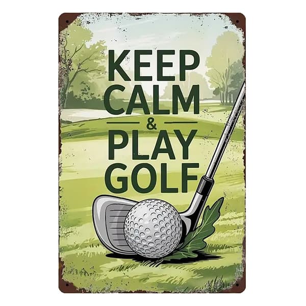 Metallskylt med golftema - Keep Calm & Play Golf