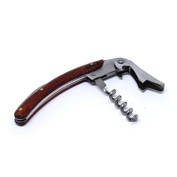 Korketrekker i tre og rustfritt stål med kniv etc Brown