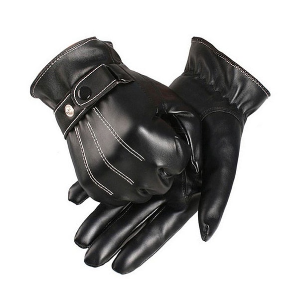 Klassiska handskar i konstläder - Svarta med vita sömmar Svart 175d | Svart  | Fyndiq