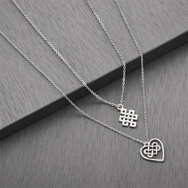 Halsband med dubbla kedjor - "Endless knot" Silver / Guld Guld