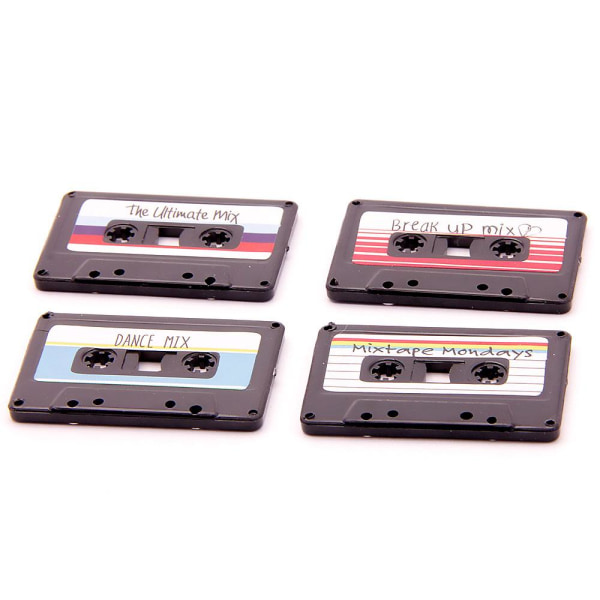 Kjøleskapsmagneter - Kassetttape Retro Mix Tape 4-pakning Black