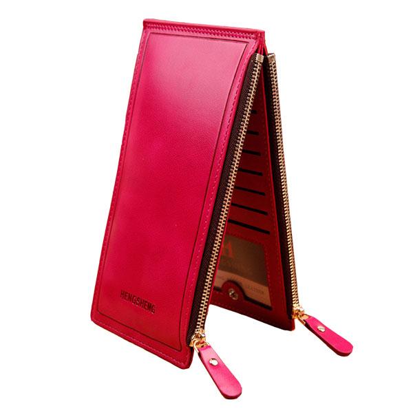 Dobbeltsidig damelommebok med mange kortplasser - mørk rosa Rosa