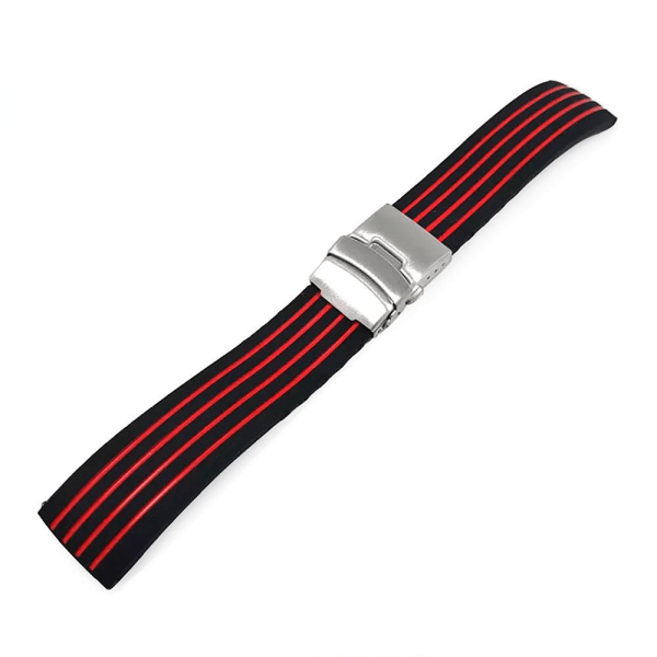 Kellon hihna Stripes Silikoni metallisoljella 20 mm - Valitse väri Red