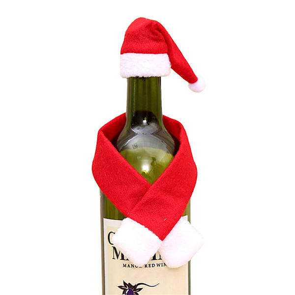 Juldekoration vinflaska - Tomteluva + halsduk Red