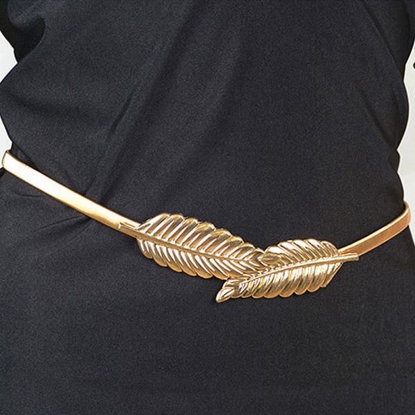 Slankt elastisk metalbælte med bladspænde i guld eller sølv Gold