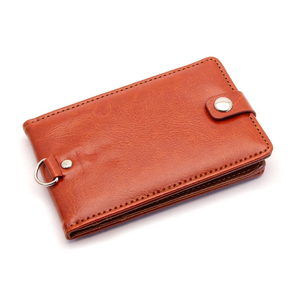 Sammenleggbar solid ID-holder / kortholder + lang stropp - Velg farge Brown