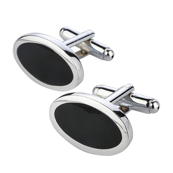 Manschettknappar - Eleganta ovala i silver och svart Svart