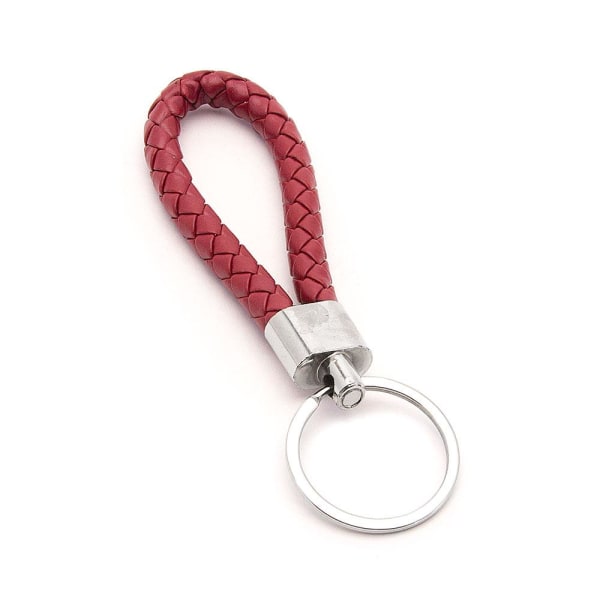 Elegant nyckelring - Läderband flätad - Flera färger Röd