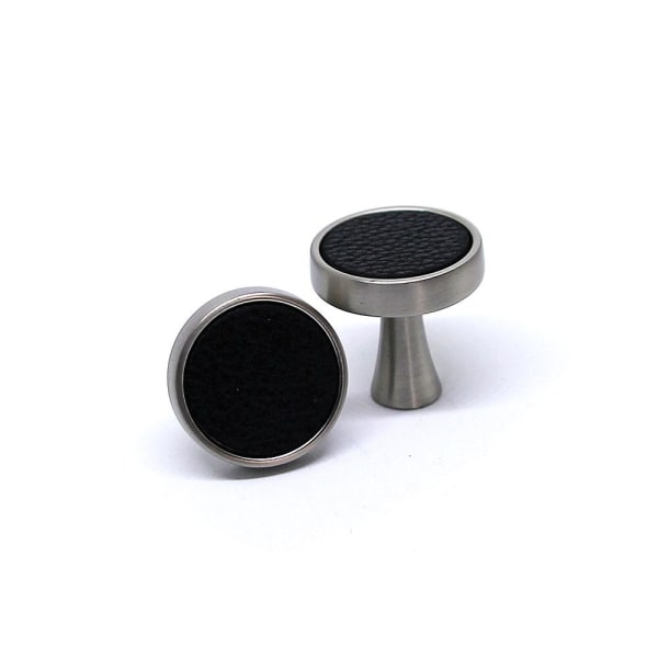 Knopper 2-pak - Elegant i metal og læder - Sølv / Sort Black