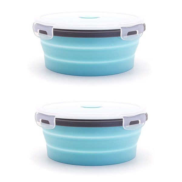 2 st Ihopfällbara matlåda / förvaringslåda silikon 800 ml Light blue