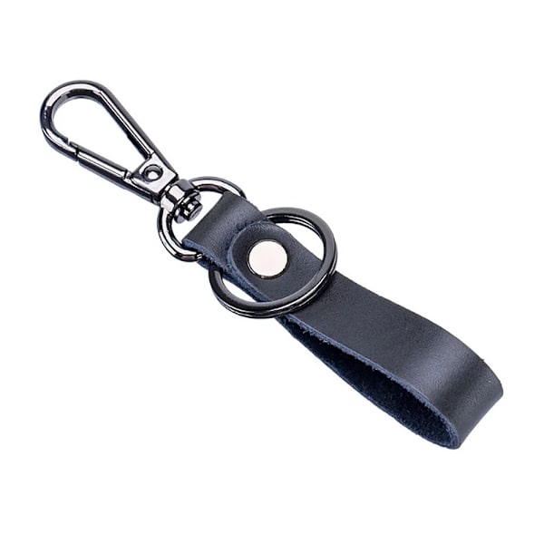 Nøkkelring i ekte skinn med metallkrok og ring - Flere farger Black