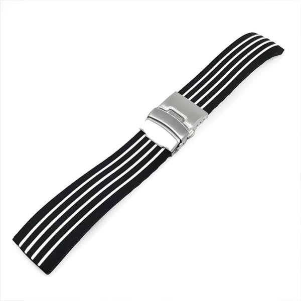 Kellon hihna Stripes Silikoni metallisoljella 20 mm - Valitse väri White
