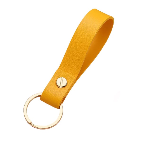 Nyckelring - Läderband + guldring - Välj färg Gul
