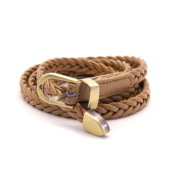 Flettet smalt belte i syntetisk skinn Gullspenne Dame - Flere farger Light brown