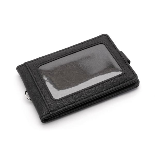 Sammenleggbar solid ID-holder / kortholder + lang stropp - Velg farge Black
