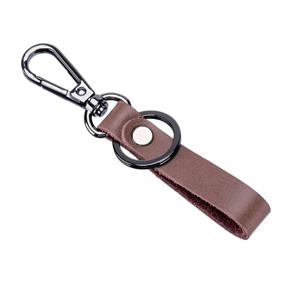 Nyckelring Äkta läder med Metallhake och Ring - Flera färger Mörkbrun