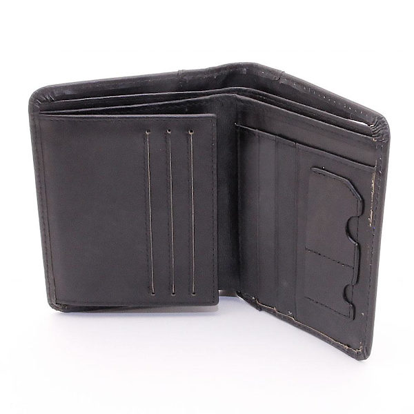 Pung Raw Trifold Vertikal Læder - Sort Black