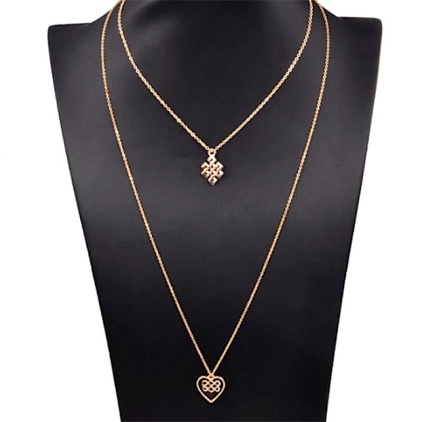Halsband med dubbla kedjor - "Endless knot" Silver / Guld Guld