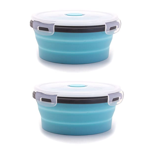 2 st Ihopfällbar matlåda / förvaringslåda silikon 500 ml Light blue