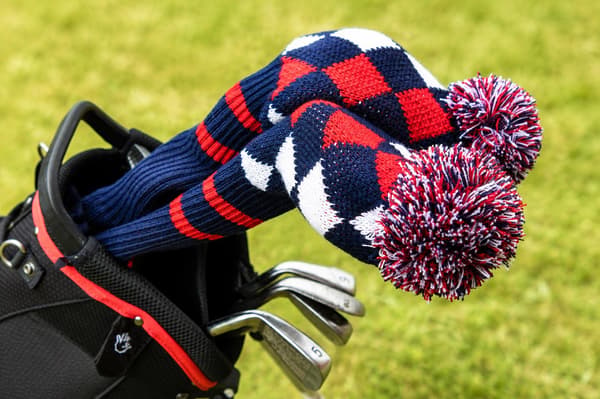 3-pack stickade headcovers - Rutiga (röd, blå, vit)