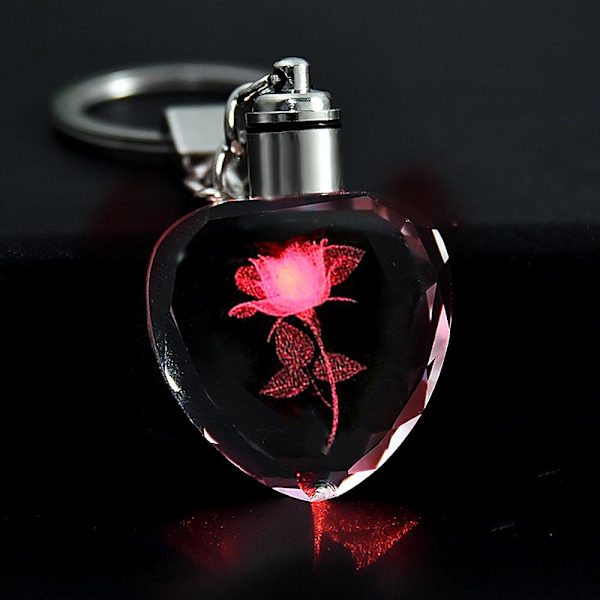 Nyckelring i Glas LED - Ros Transparent