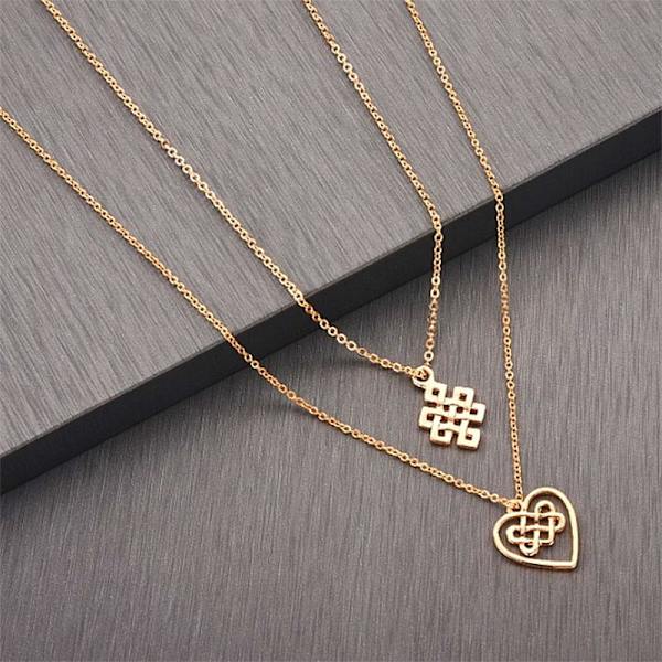 Halsband med dubbla kedjor - "Endless knot" Silver / Guld Guld