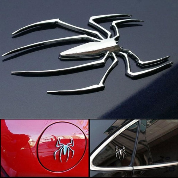 Bildekor / emblem 3D edderkopp i kromfarget metall
