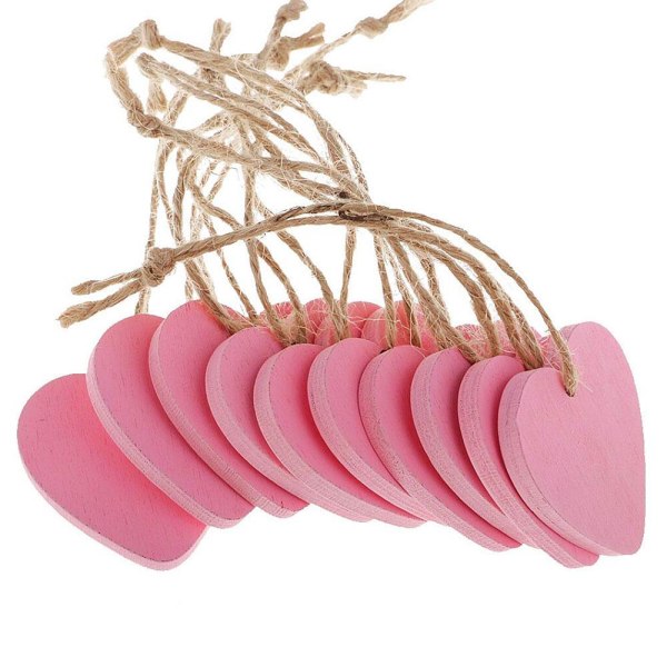 Dekoration Små træhjerter 10 stk - Flere farvevalg Pink
