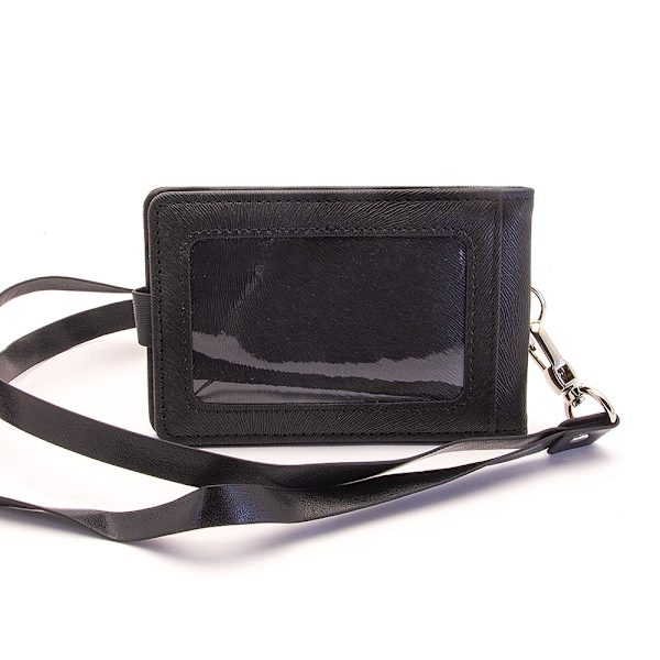 Sammenleggbar solid ID-holder / kortholder + lang stropp - Velg farge Black