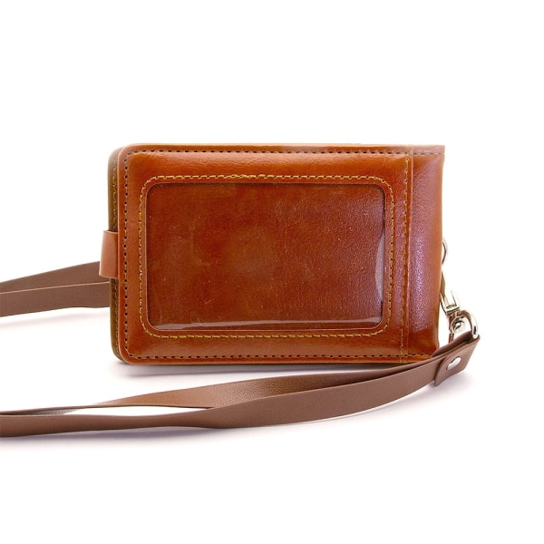 Sammenleggbar solid ID-holder / kortholder + lang stropp - Velg farge Brown