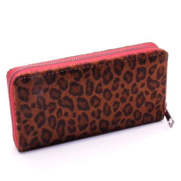 Damplånbok Large Clutch Leopard Mørk - Rød Red