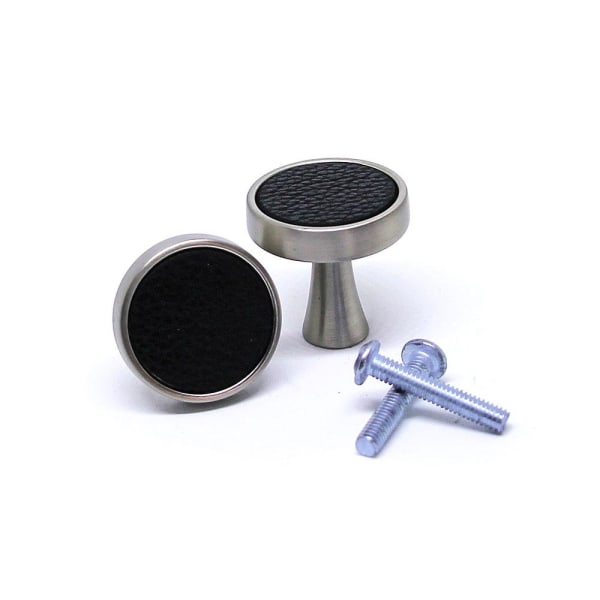 Knopper 2-pak - Elegant i metal og læder - Sølv / Sort Black