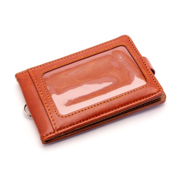 Sammenleggbar solid ID-holder / kortholder + lang stropp - Velg farge Brown