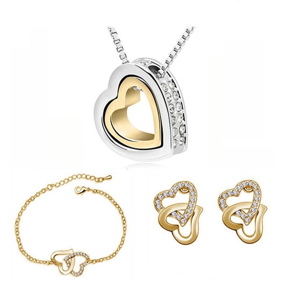 Smyckesset Halsband / Armband / Örhängen- Hjärtan i guld Guld