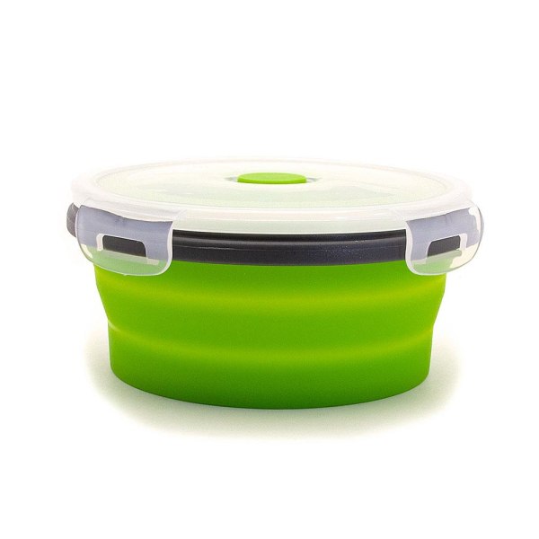 Ihopfällbar matlåda / förvaringslåda i silikon 500 ml Rund - Fle Grön