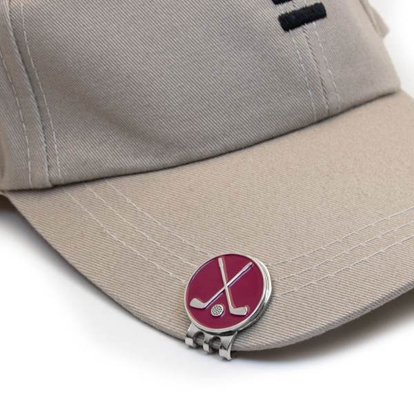 Markeringsknapp "Korsade golfklubbor" & hat clip - Välj färg Mörkrosa