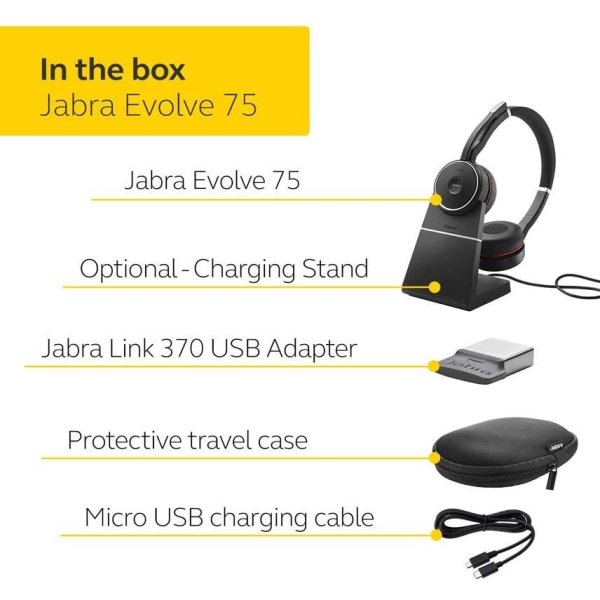 Jabra Evolve 75 UC Trådlöst Headset - svart Svart