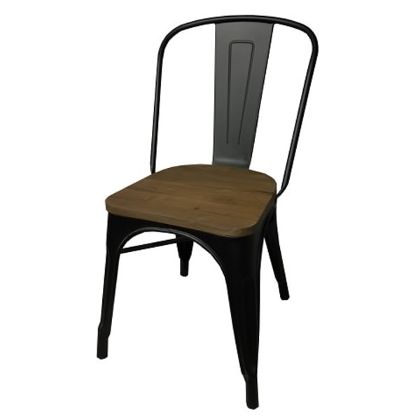 Plåt galvaniserad med toppskiva i alm + 2 matt svarta stolar alm flerfärgad