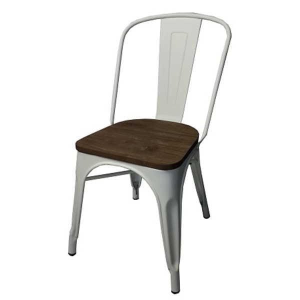 Plåt galvaniserad med toppskiva i alm + 2 matt vita stolar alm