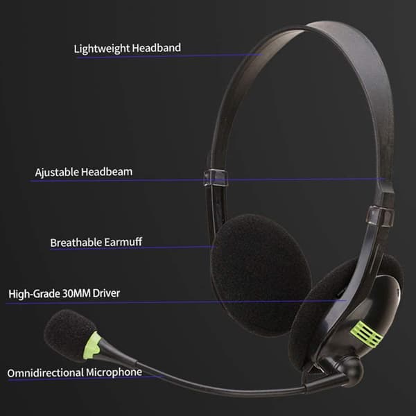 Headset med USB-interface, kontorheadset, kundeservice, stemmeheadset med hovedtelefoner, aviation headset