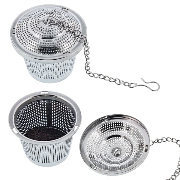 Tesigte, tefilter med låg, drypbakke, tesigte i rustfrit stål