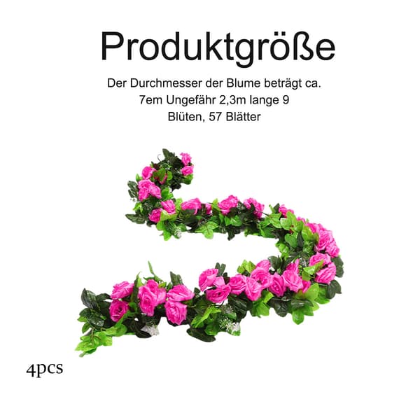 4 stk. blomstergirlander rosegirlander 2,1 meter for bryllup, dekorasjon