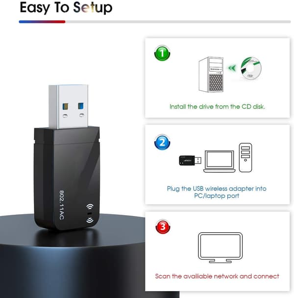 1300 Mbps USB 3.0 langaton WiFi-sovitin PC:lle, USB Wi-Fi -dongle