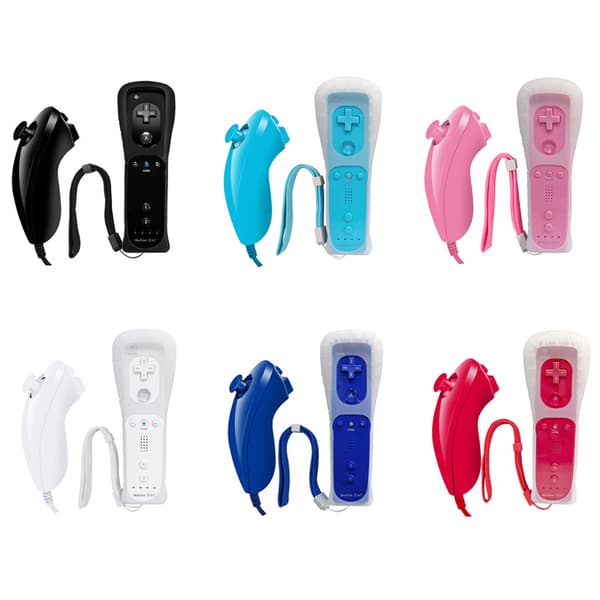 Wii Remote og Nunchuk Controller Sæt, 2-i-1 Motion Plus Indbygget Spilcontroller med Etui og Håndledsrem til Wii Konsol