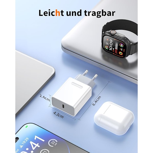iPhone 15 / iPhone 16 / iPhone 17 Oplader + 2M USB-C til USB-C Hurtig Oplader Kabel