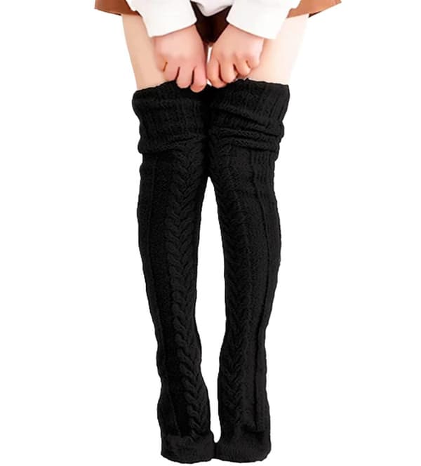 Varme strikkede over-knee sokker, sort Black